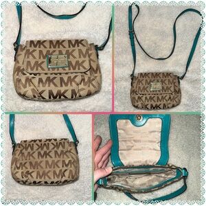 Michael Kors Tan and Teal Crossbody Bag